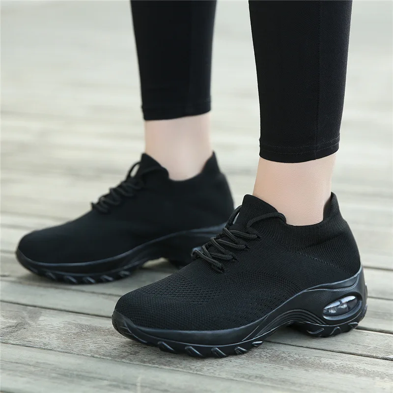 

Flying Woven Shoes Women's 3-5CM Round Head Daily Light and Comfortable Elastic Casual Women's Running Shoes Woman Tennis Shoes