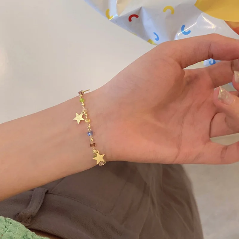 Пятицветный браслет со звездой и кристаллами для девочек дизайнерские простые