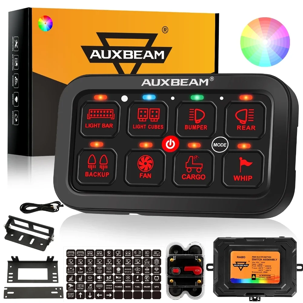 Панель выключателя освещения AUXBEAM 8 групп реле управления включением/выключением
