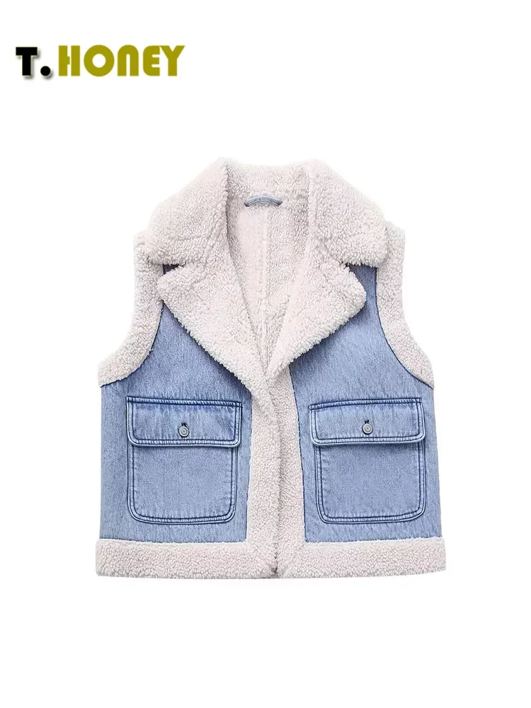 

TELLHONEY Женская мода с отложным воротником с карманами жилет наряды Женская Повседневная Лоскутная теплая куртка без рукавов