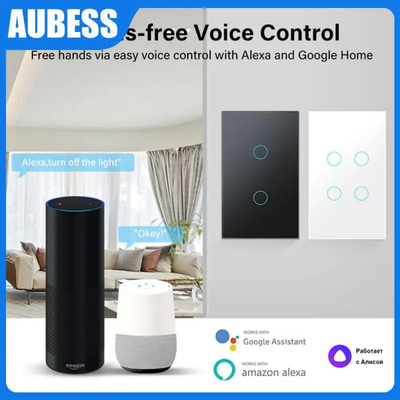 

1/2/3/4gang Neutral Wire Switch Tuya And Smart Life Voice Control Wif Smart Switch Tempered Glass Remote Control Wall Panel