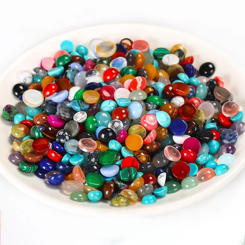 10Pcs 3-14mm Natural Stone Beads Round Loose Beads Cabochon Cameo Fit 3-14mm Blank Ring Base Pendant Tray DIY Jewelry Makeing
