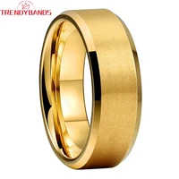 6mm 8mm gold womens mens tungsten carbide wedding band engagement rings beveled edges matte finish comfort fit