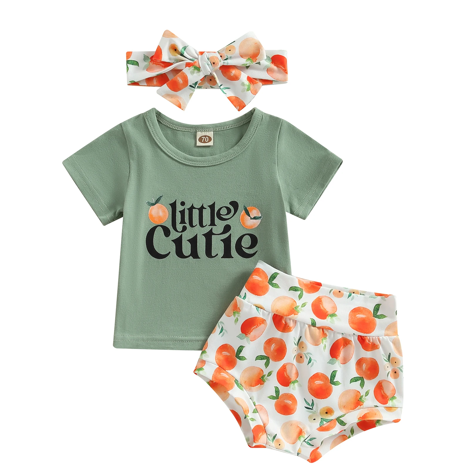 

Bmnmsl Baby Girl Summer Clothes Suits Letter Print Short Sleeve Crew Neck T-Shirts Peach Print Shorts Headband 3Pcs Set