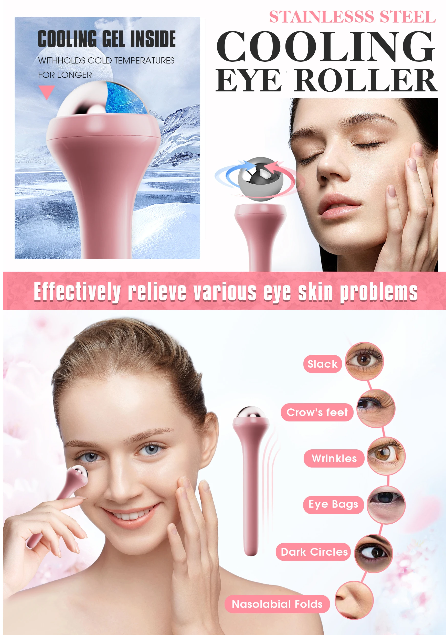 Охлаждающая сыворотка из нержавеющей стали ледяная массажная палочка ролик для