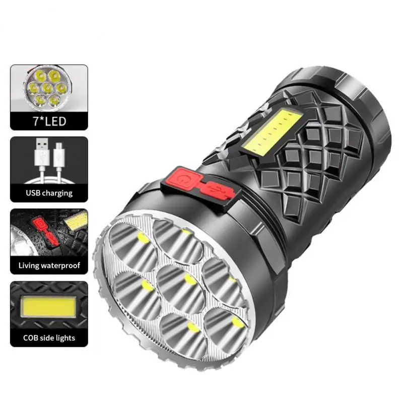 

Bright 7LED Flashlight Remote Spotlights USB Rechargeable With Side Light Adjustable Outdoor Portable COB Floodlight Waterproof