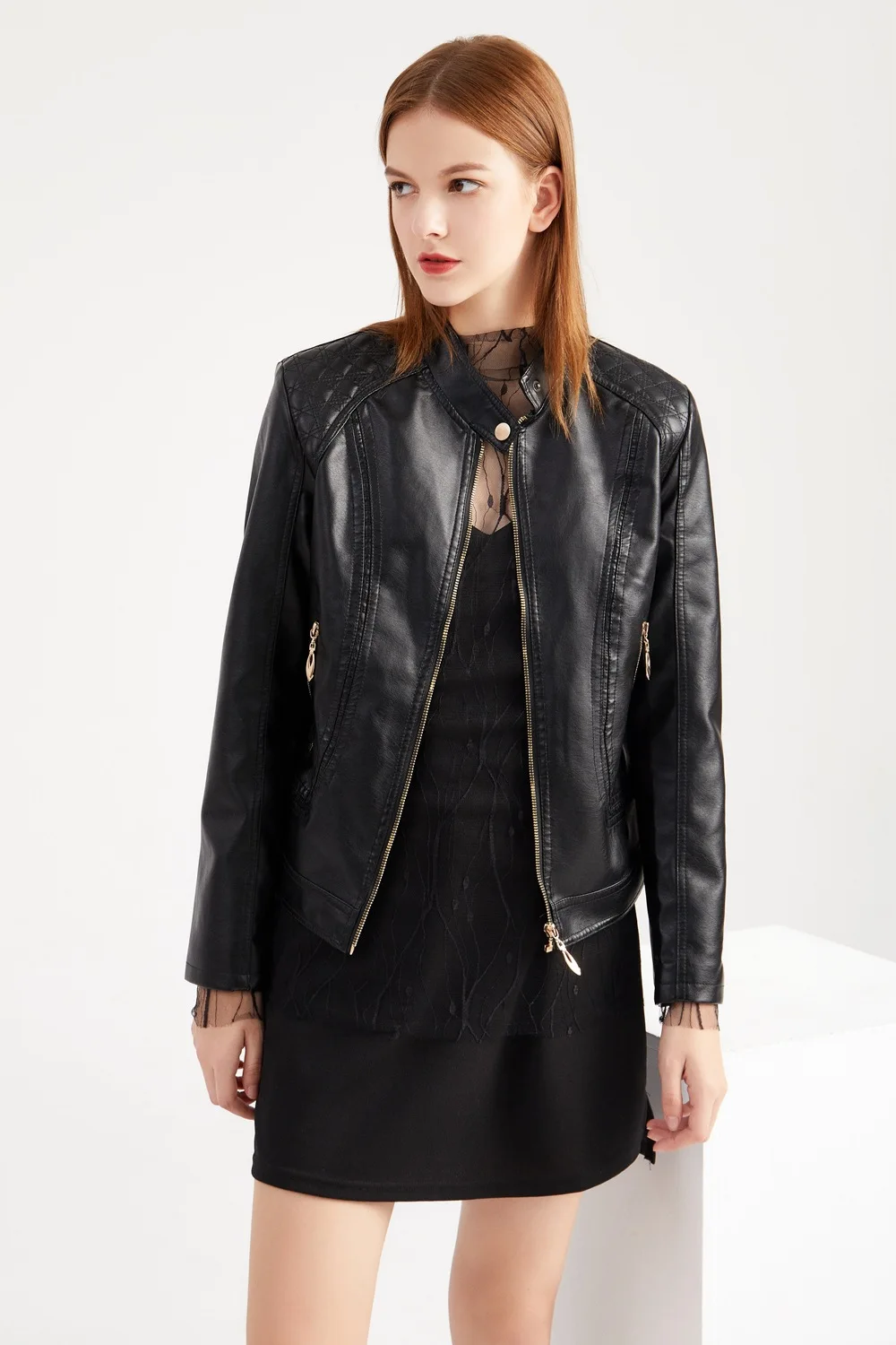 Spring and Autumn Women's Leather Jacket Stand Collar Ladies Coat Motorcycle Clothing