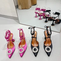 women pumps luxury crystal high heel slingbacks summer bride shoes comfortable triangle heel wedding shoes