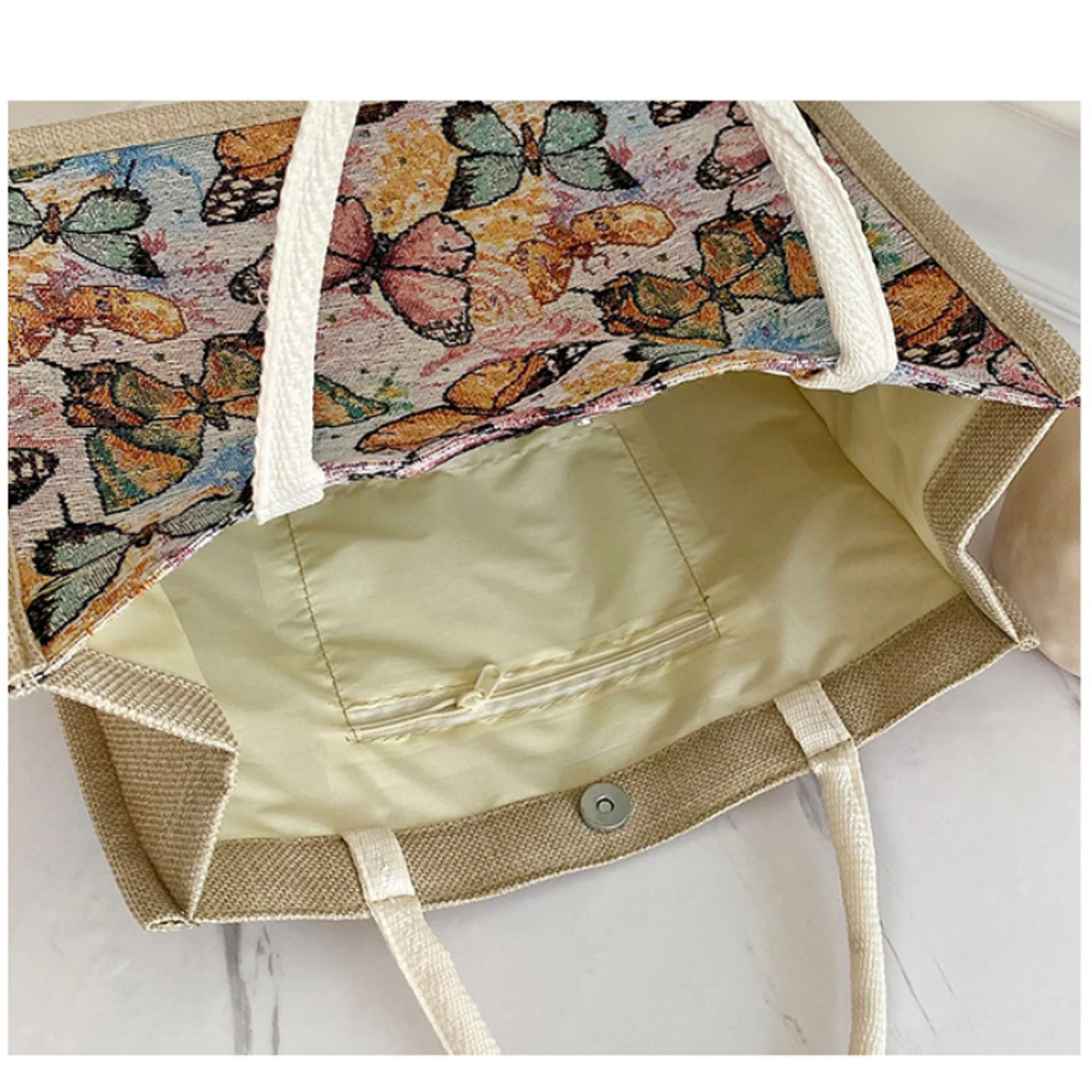 Женская сумка ISKYBOB большая 2024 с принтом Большая вместительная Льняная сумка-тоут