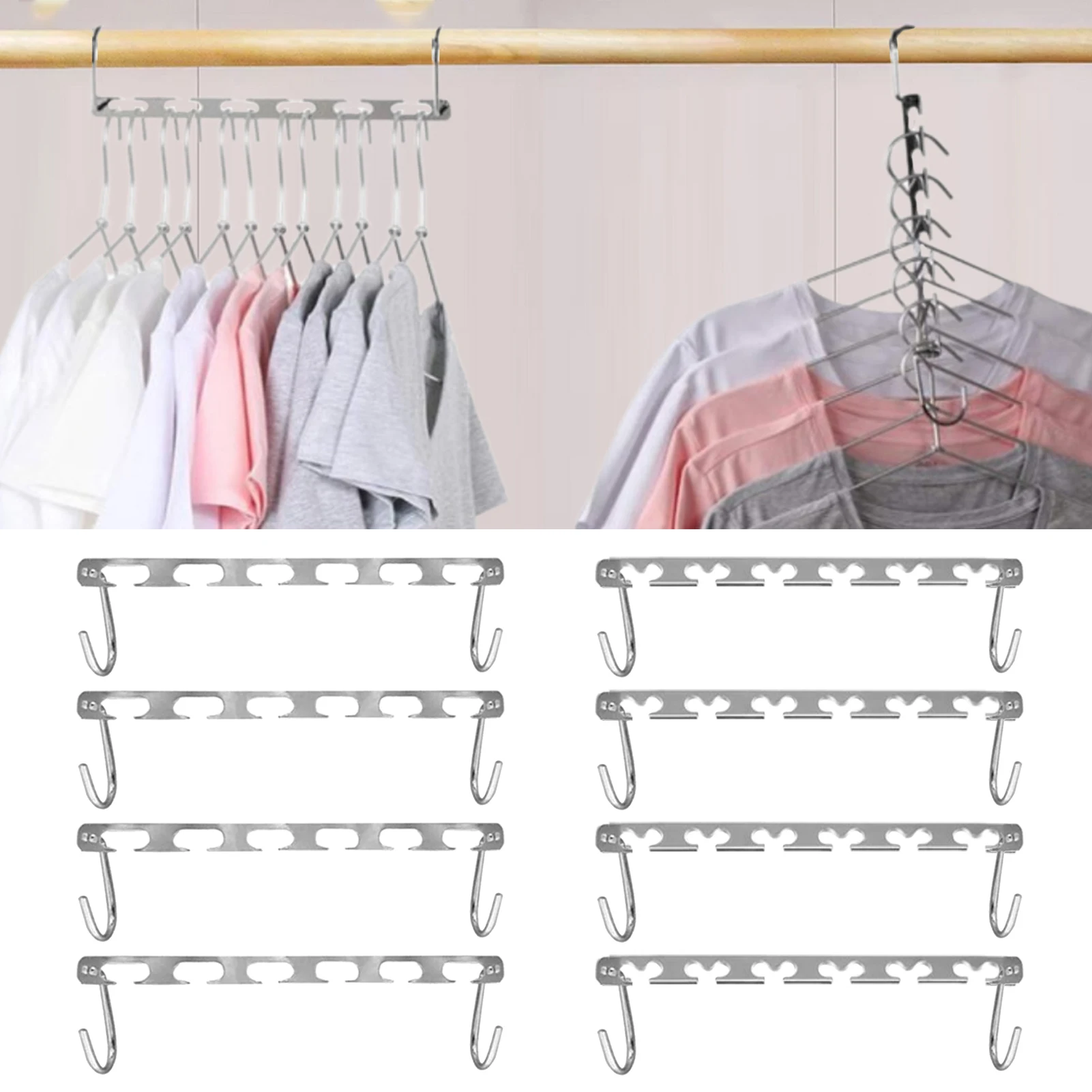 

4 шт. металлические каскадные вешалки, компактные металлические вешалки, вешалка для шкафа из нержавеющей стали, практичный многофункциона...