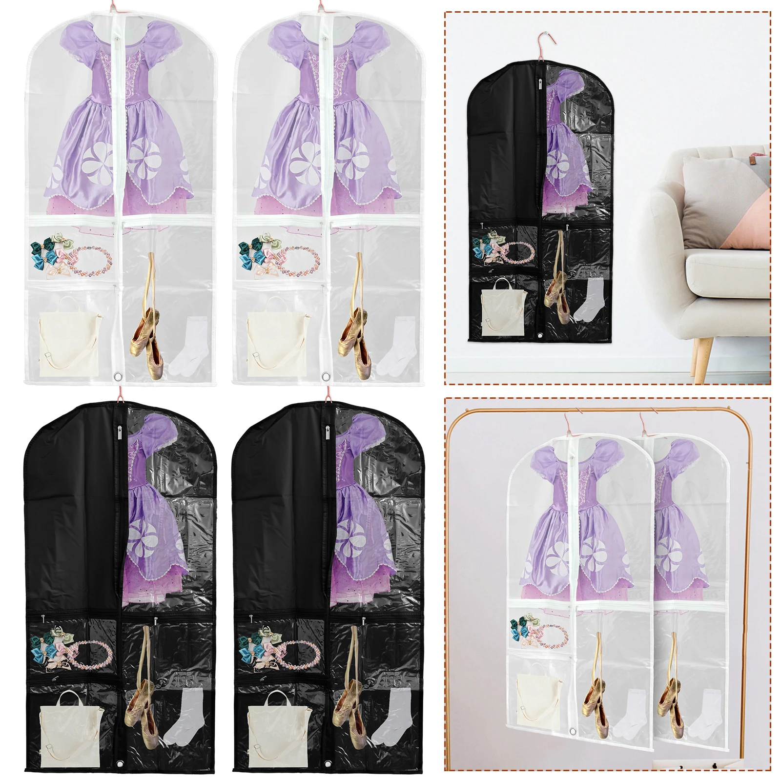 

L 2Pcs Garment Bags with Clear Window Foldable Cloth Cover Bag with Zipper Pockets Dustproof Suit Storage Bag Portable Costume