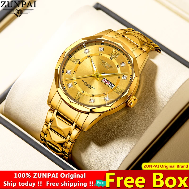 100% оригинальные часы ZUNPAI для водонепроницаемых деловых модных часов из