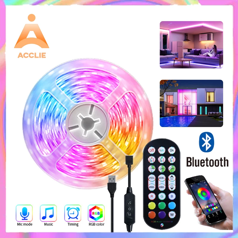 

Цветная лента RGB 5050, Светодиодная лента для украшения комнаты, неоновая вывеска с дистанционным управлением, светильник ная подсветка телевизора, 5 В, светодиодная лента
