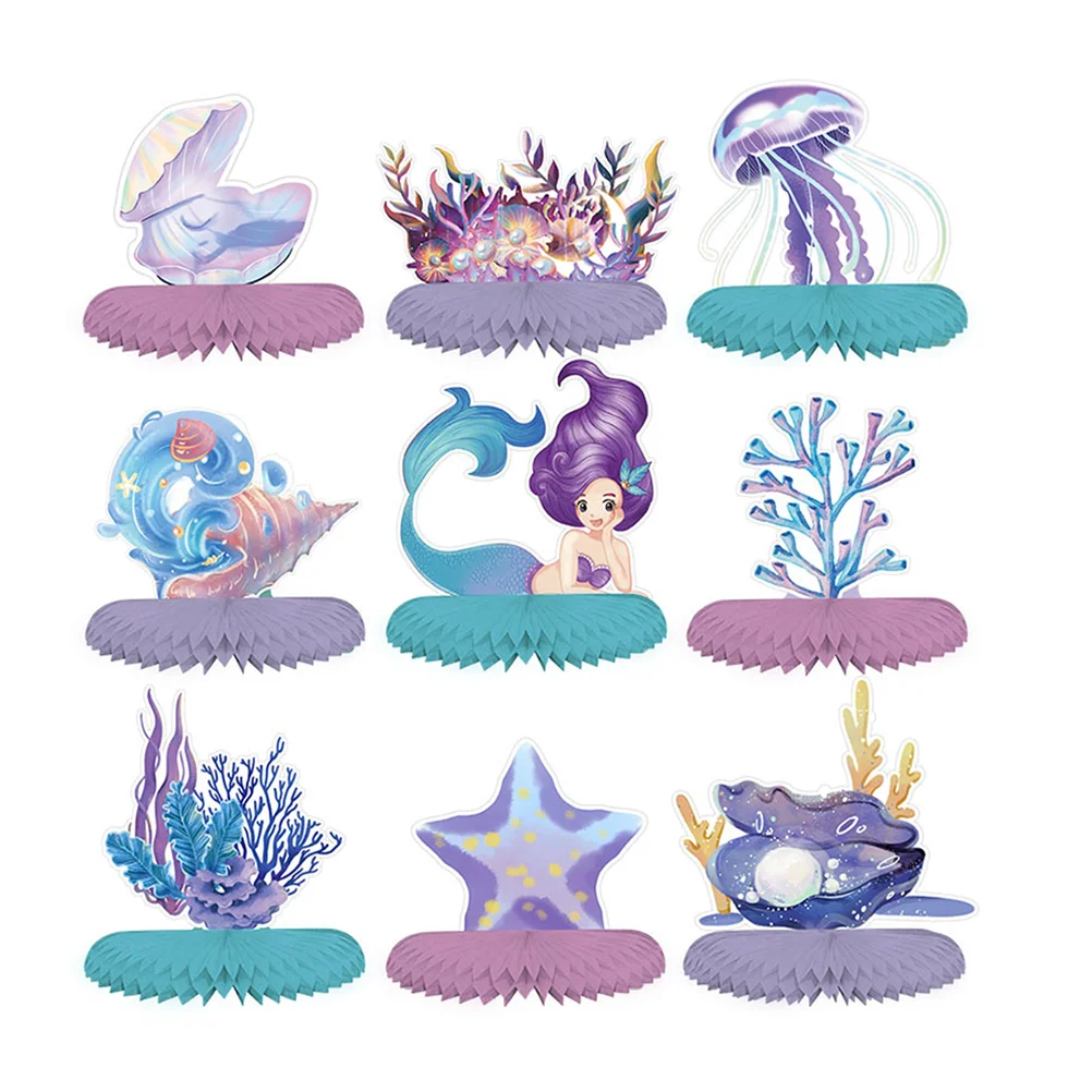 

9 Pcs Mermaid Honeycomb Ball Table Ocean Decor Theme Decoration Themed Party Topper