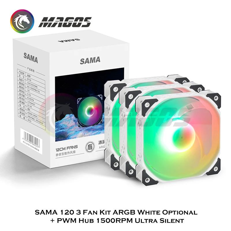 

SAMA Ultra Silent ARGB 120 Fan+PWM Hub Kit,12cm PC Case Cooling Fan Hydraulic 1500RPM 3pcs