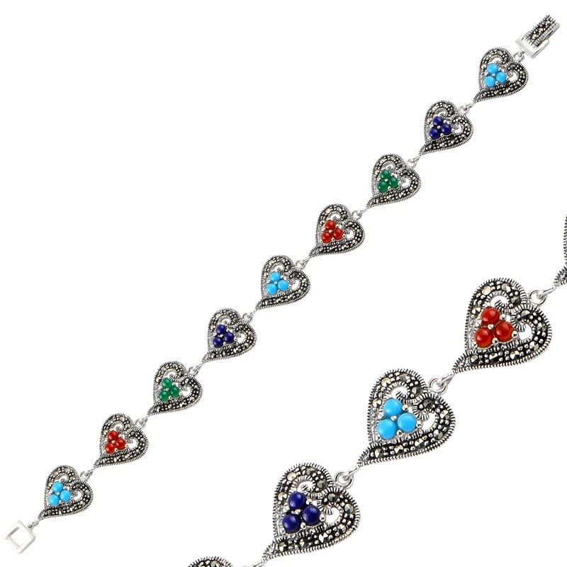 

Silver 925 Sterling Marcasite & Natural Stone Bracelet