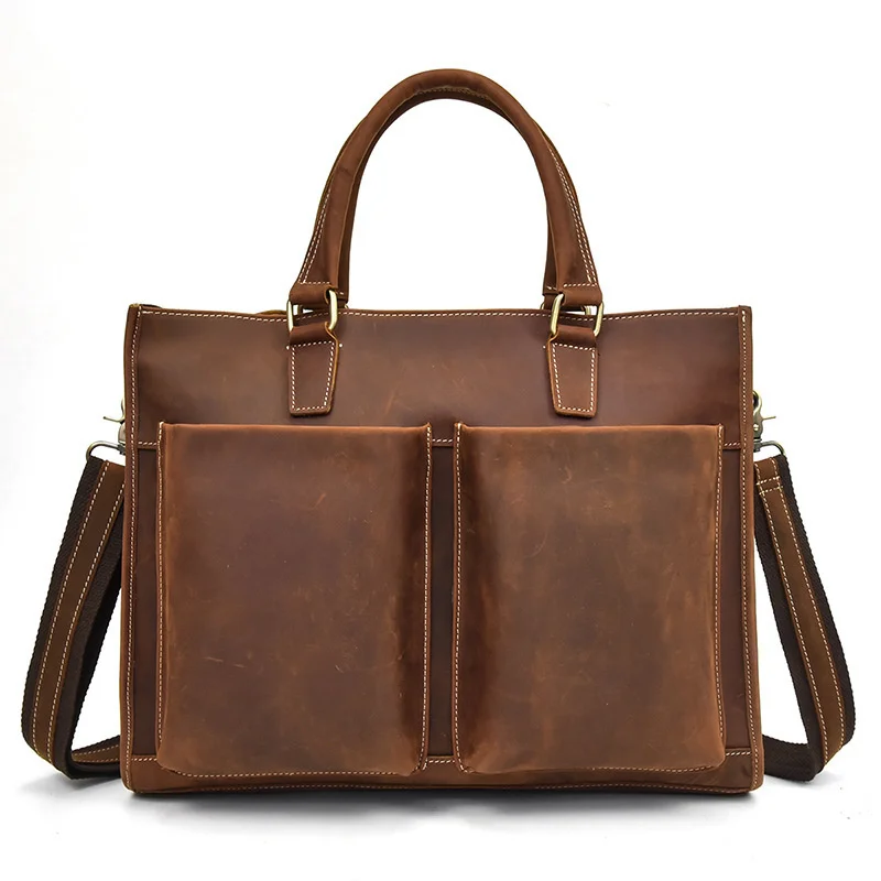 

Men Laptop Genuine For Leather Briefcase Computer Leather Maletines-hombre Horse Crazy Bag Bag Bag Messenger Men's Briefcase