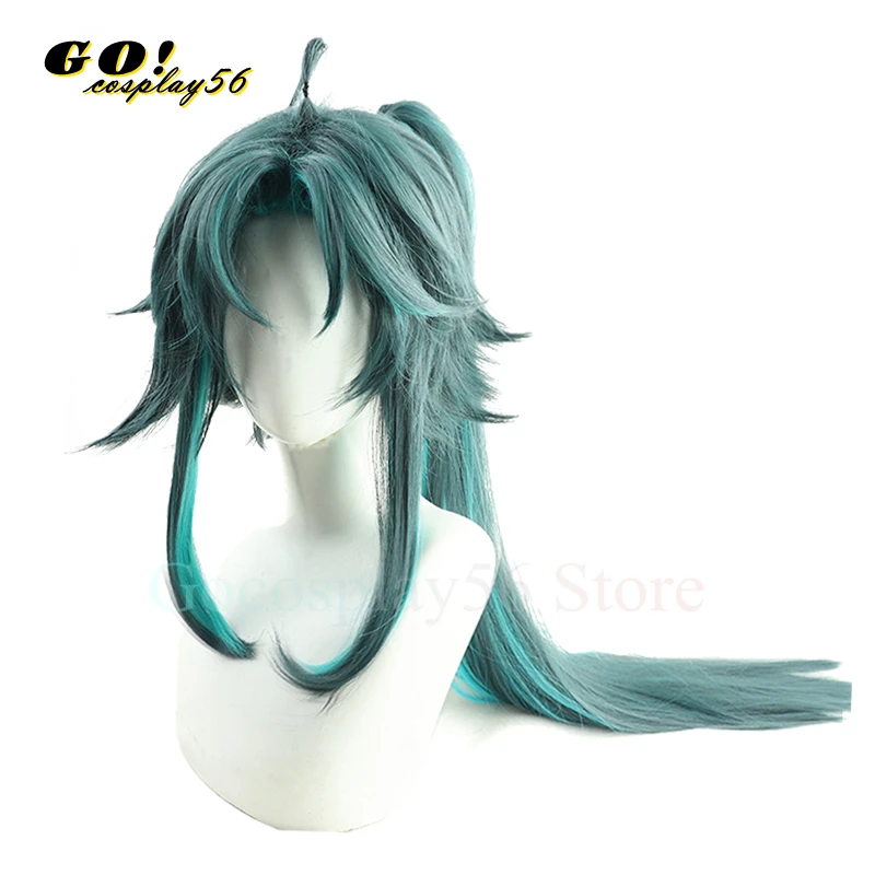 Парик для косплея Genshin Impact Xiao 100 см длинный прямой темно-зеленый термостойкий