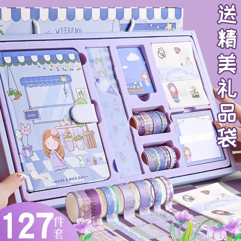 

Милые блокноты канцелярские принадлежности Kawaii набор блокнотов фиолетовый розовый дневник бюджетная книга журнал и Washi лента подарок школьные принадлежности