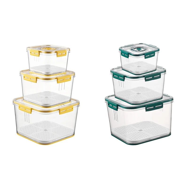 

3 Pcs Refrigerator Storage Containers Timing Control for Cereals Vegetable Kitchen Food Organzier Set PET Material