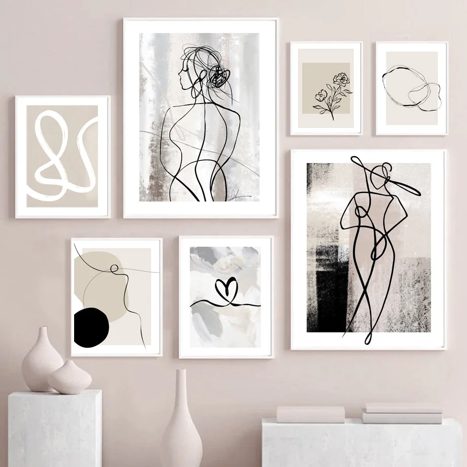 

Abstract Curve Line Girl Flower Leaf Love Wall Art Canvas Painting Posters And Print Modern Wall Pictures Living Room Home Decor