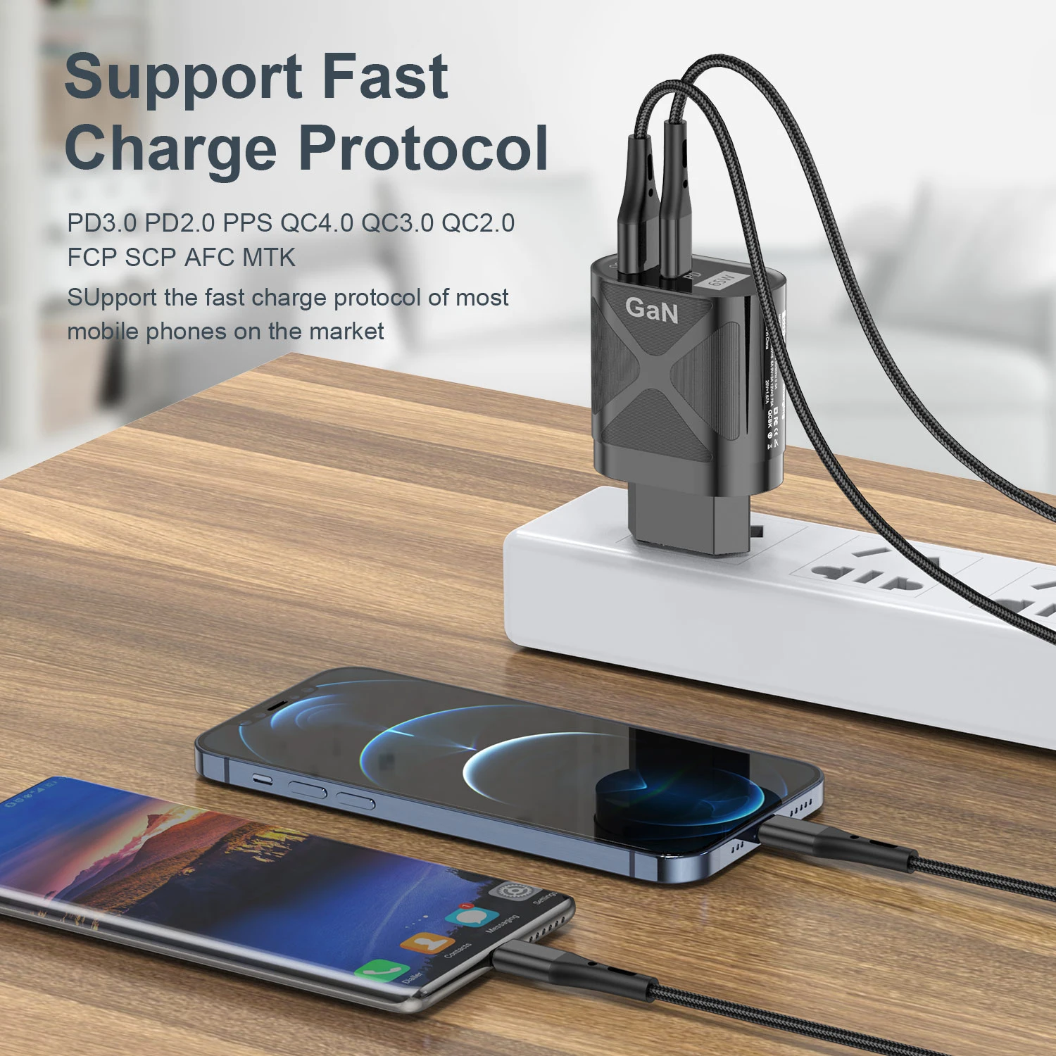 USLION 65W GaN зарядное устройство для iPad Pro iPhone 13 Max QC 3 0 PD 33W USB Type C быстрое Samsung S22 Xiaomi Mi 12