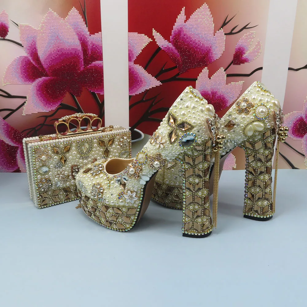 

Женские свадебные туфли-лодочки цвета шампанского, высотой 14 см