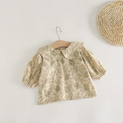 2022 Korean Style Nspring and Summer 0-24M Baby Girls Clothes Thin Cotton Flower Print Newborn Infant Blouses Shirts