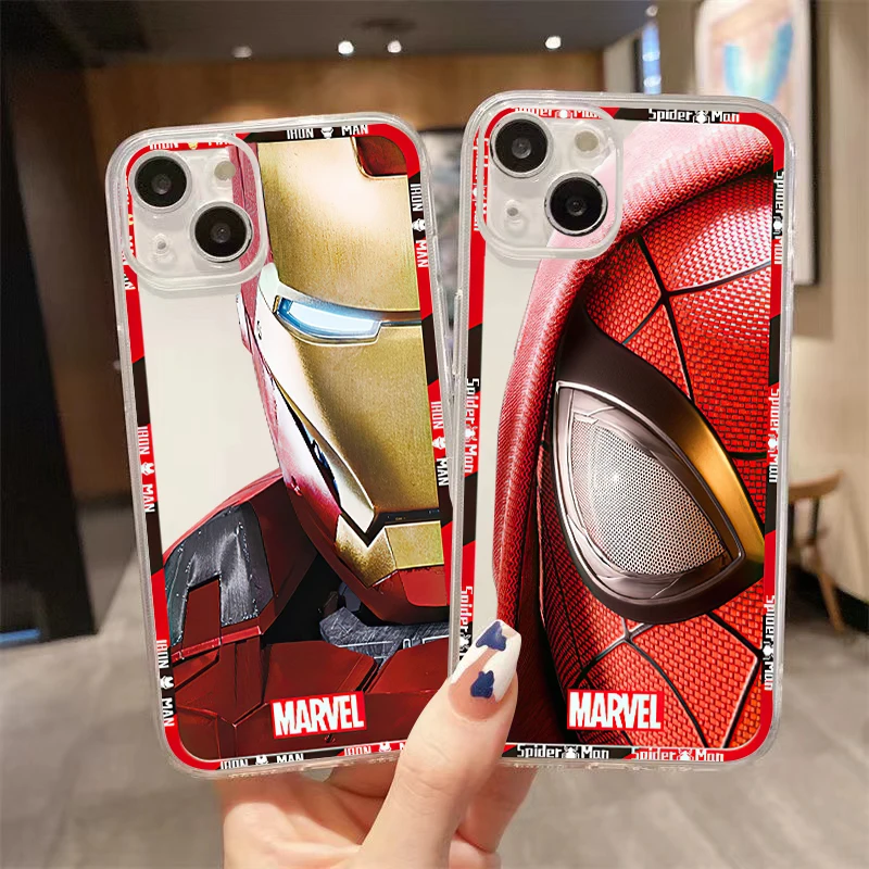 

Marvel Sprderman Iron Man Clear Phone Case For iPhone 13 12 Pro Max Mini 11 Pro X XR XS Max 6 6S 7 8 Plus Se2 TPU Cover Funda