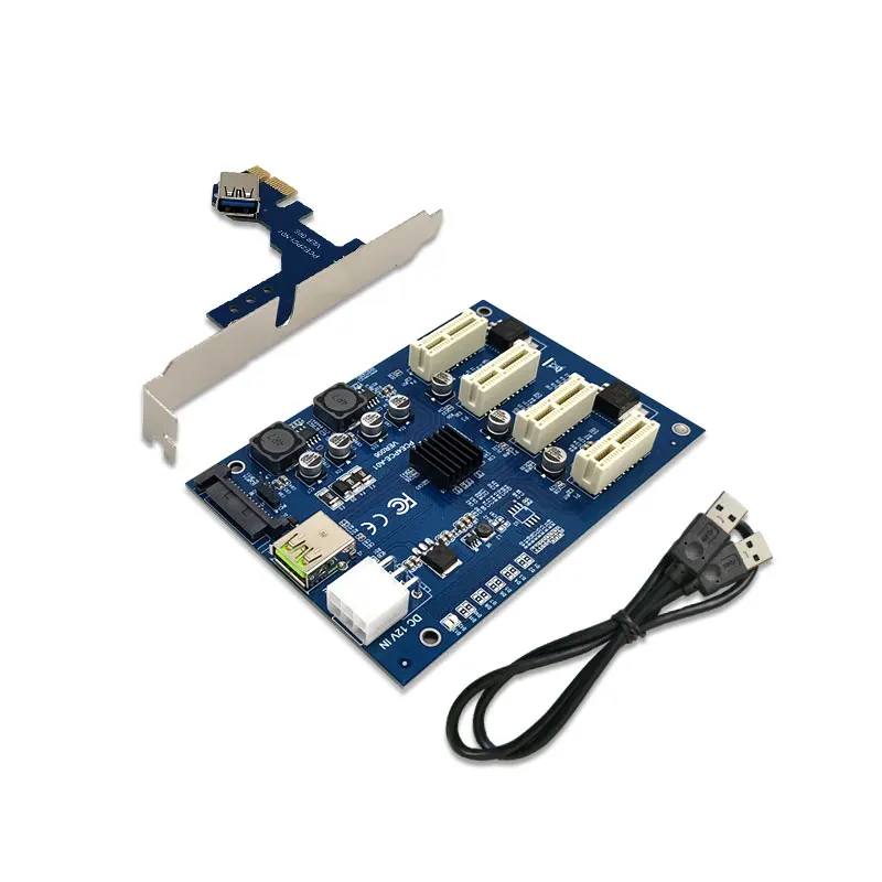 

1 Set PCI-E X1 to 4PCI-E X16 Expansion Kit 1 to 4 Port PCI Express Switch Multiplier HUB 6 Pin Sata USB Riser Card dropshipping