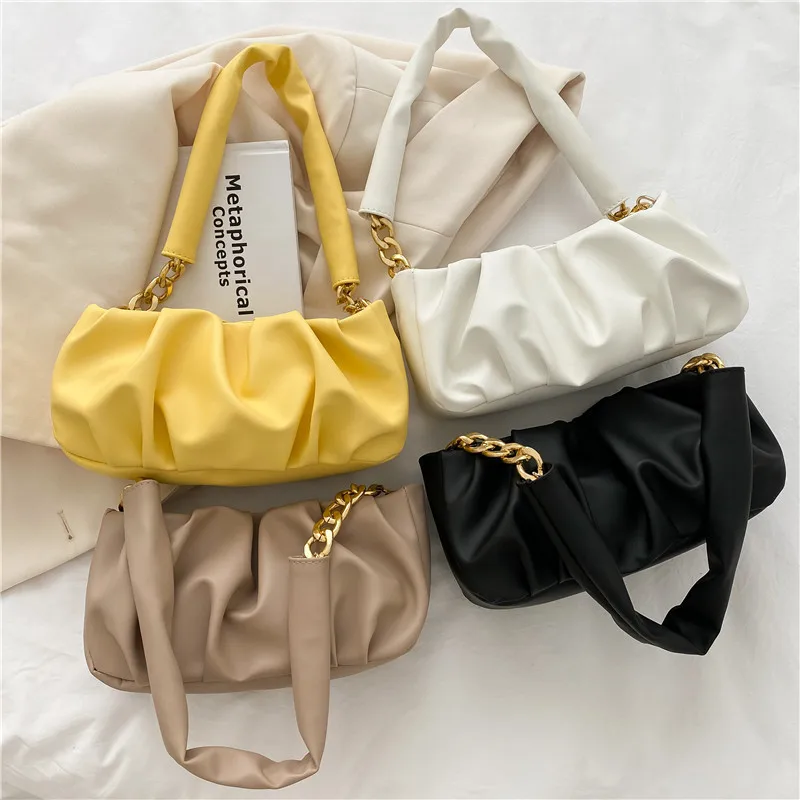 

Women PU Leather Ruched Shoulder Cloud Bag Soft Pleated Handbag Subaxillary Bag Female Underarm Purse Clutchs Crossbody Bags