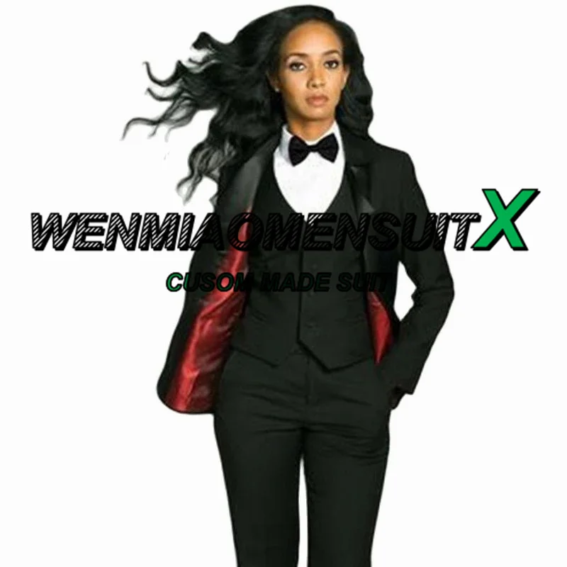 Women's Blazer Pants 3 Piece Suit Black Formal Business Lady Office Workwear Lapel Wedding Dress Jacket