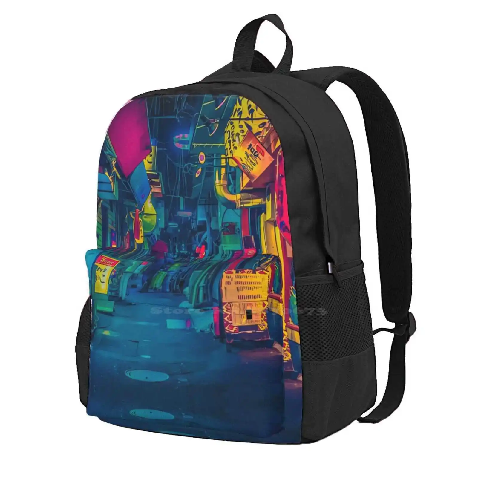 

Night Street 3D Print Design Backpack Student Bag Night Street Traditional Japan Street Anime Anime Karemaj Anime Urban