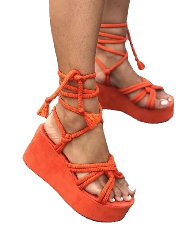 Summer New Fashion Thick Bottom Strappy Sandals Women's Strappy Women's Shoes High Heels Open Toe Shoes