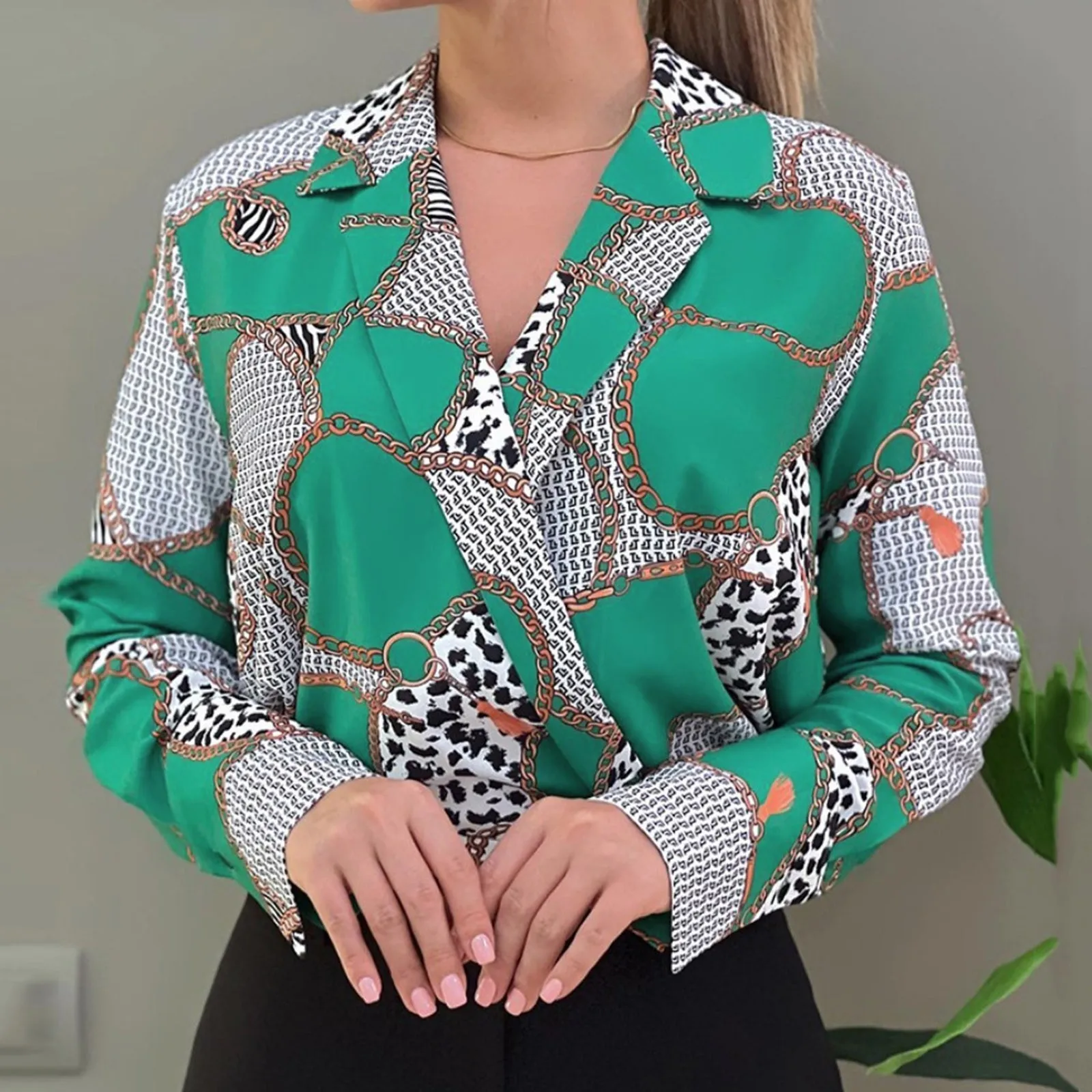 Женская осенняя свободная шифоновая блузка пуловер с длинными рукавами и