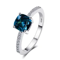 HOYON 925 sterling silver color micro-set zircon sapphire blue square diamond ring women's simple wedding engagement ring