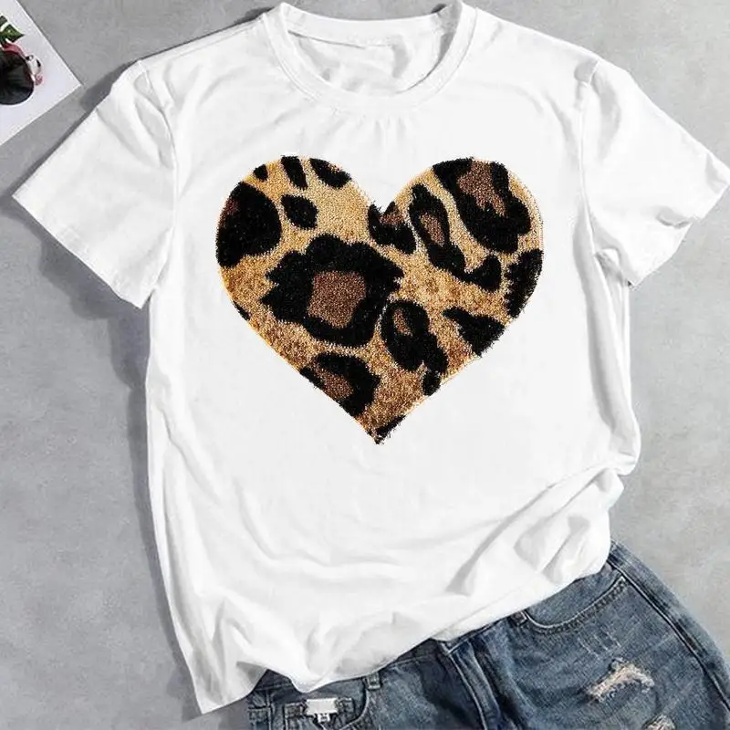 

Women Print Tops Short Sleeve Summer Fashion Lady Leopard Love Heart Trend Clothes Tees Female Ladies Tshirt Graphic T-Shirt
