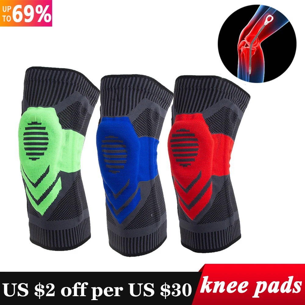 

1PC Sports Kneepad Men Women Pressurized Silicone Elastic Knee Pads Support Fitness Gear Basketball Volleyball Brace Protector
