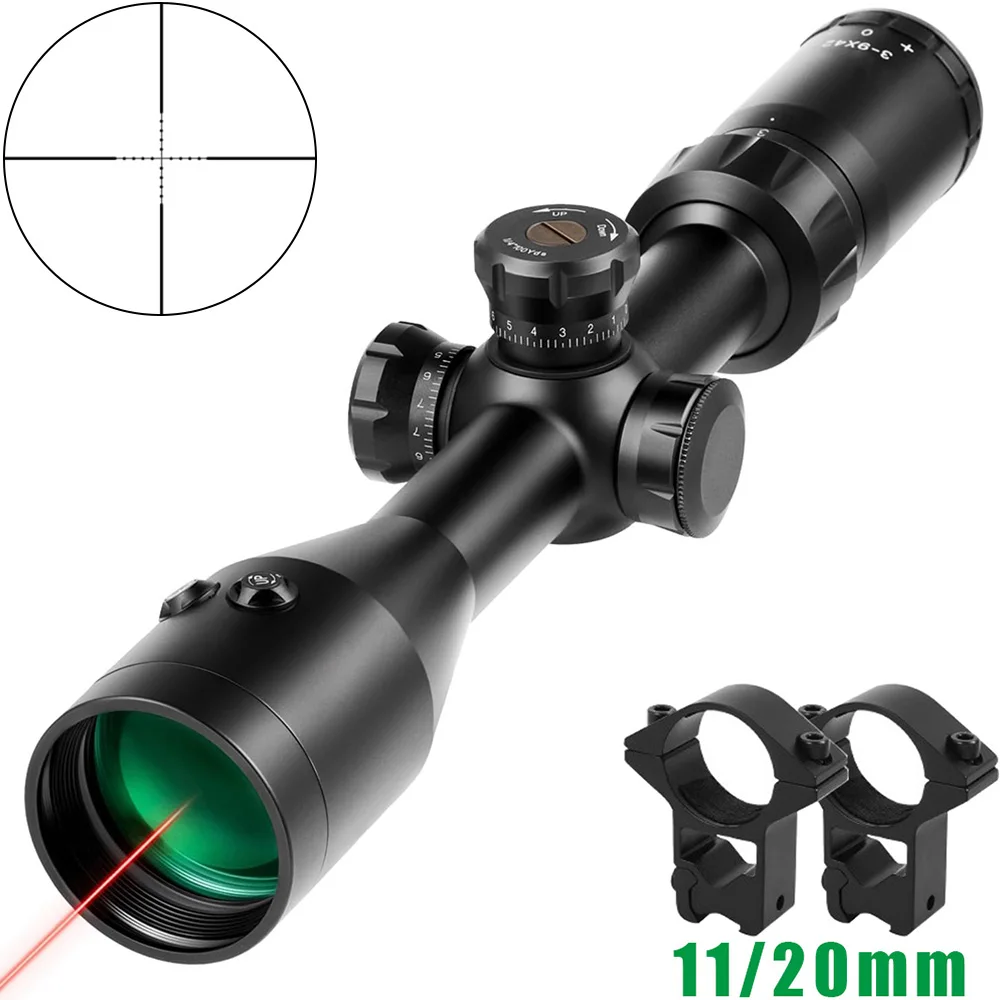 

3-9x42 Rifle Scope With Laser Tactical Optical Collimator Sight Mil-Dot Reticle Gun Sight Riflescope for Carbine Shotgun 11/20mm