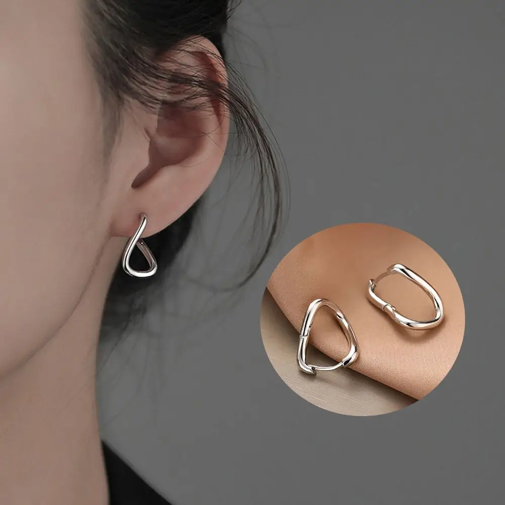 

Simple Vintage 925 Sterling Silver Rregular Dislocation Earring Women Geometry Plain Hoop Stud Earrings Female Party Jewelry