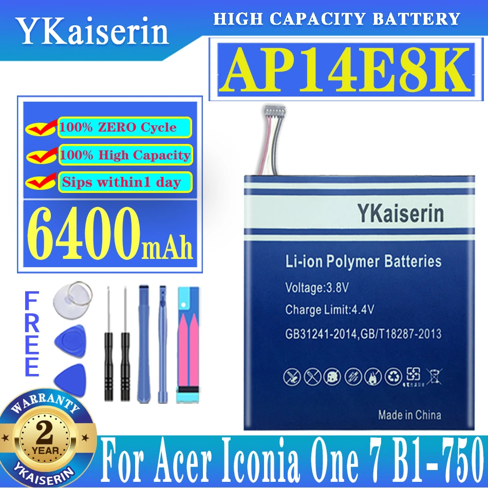 

100% Warranty New 6400mAh Tablet Battery AP14E8K For Acer Iconia One 7 One7 B1-750 Lithium Polymer Batteries