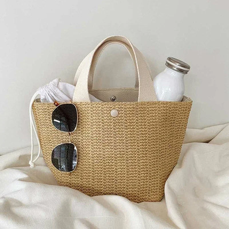 

Casual Rattan Women Handbags Summer Beach Straw Bags Wicker Woven Female Totes Large Capacity Lady Buckets Bag Travel Bag