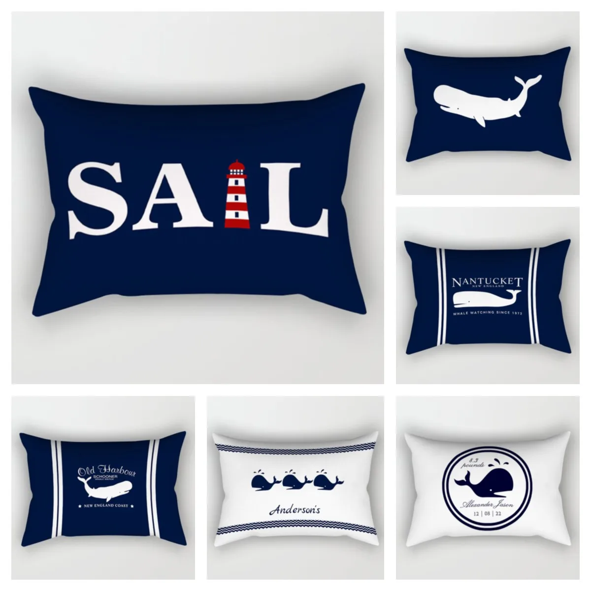 Наволочка для подушки 30*50 украшение дома с синим морским рисунком маяков Кита 40*60