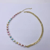 5 pieces 2022 rainbow color round bead splicing thick chain necklace natural pearl womens summer necklace
