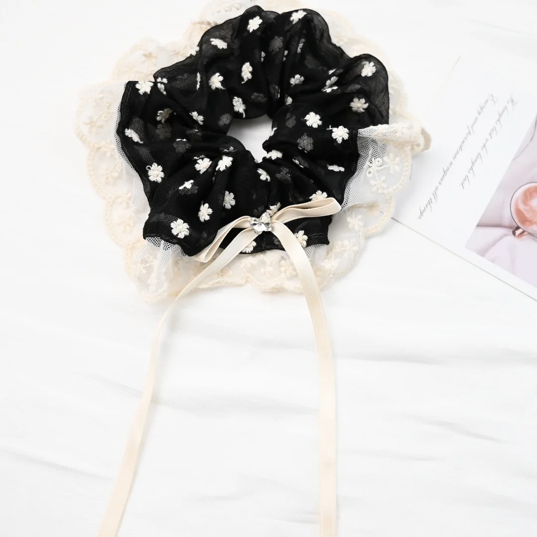 Кружевные резинки для волос черные с бантами французская мода девочек женщин