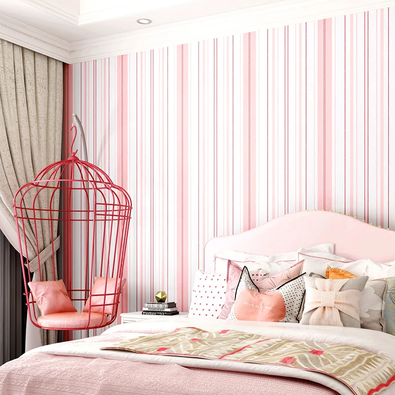 

3D обои для стен в рулонах Принцесса Детская комната Наклейки на стену в полоску Теплая спальня Украшение гостиной Современное простое укра...