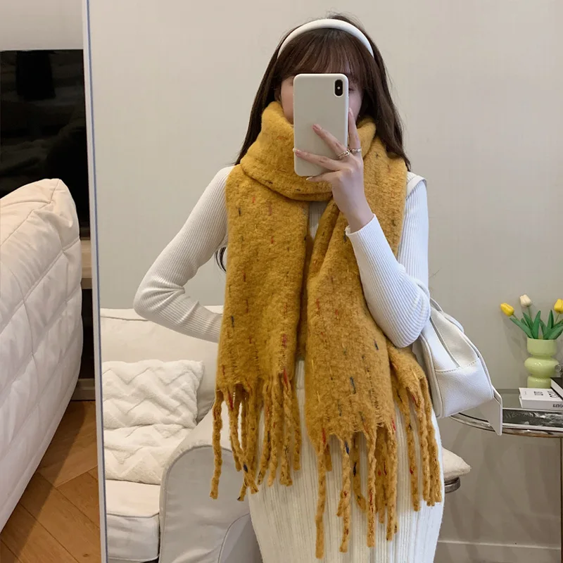 

Autumn and winter2022New style color thread sand cashmere like women's scarf thickened with shawl style tassel thick beard scarf