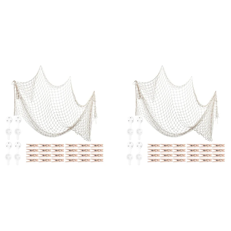 

2X Fish Net For Home Photo Frame Wall Decorative Mediterranean Style For Nautical Party,Baby Shower,Photographing Decor