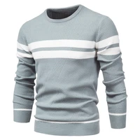 autumn and winter mens casual striped mens sweater pullover solid color round neck thickened bottoming sweater