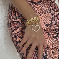 fashion heart charm crystals bracelet for women vintage gold punk thick chain bracelets on hand love you more new jewelry